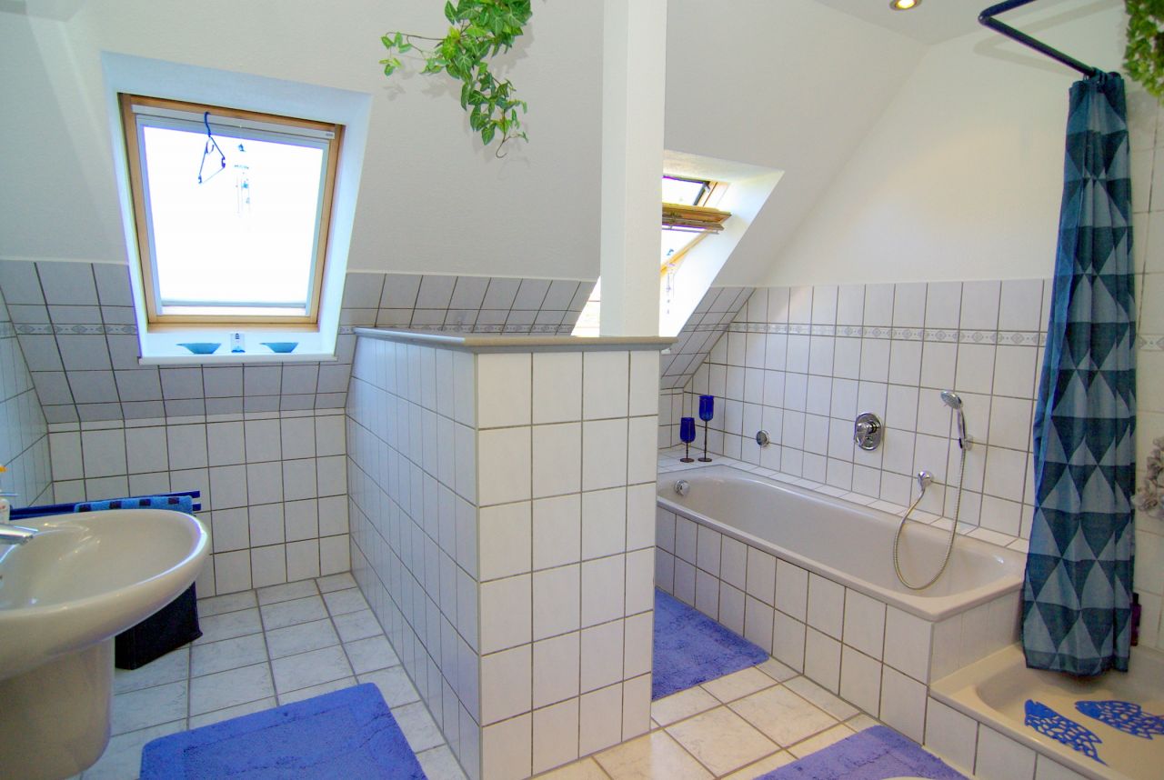 großes Bad mit Dusche, Wanne und Urinal großes Bad mit Dusche, Wanne und Urinal